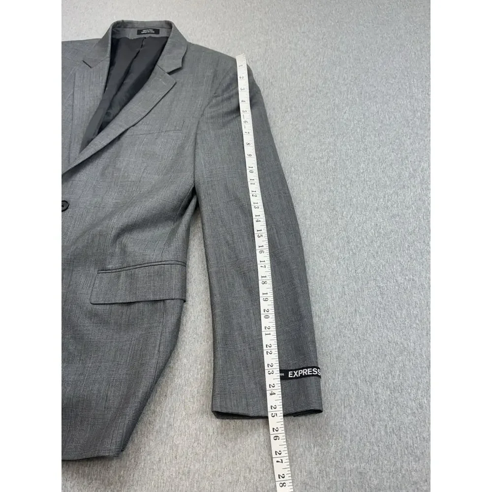 Express Blazer Mens 38R‎ Glen Plaid Wool Blend Stretch 2-Button Single Breast